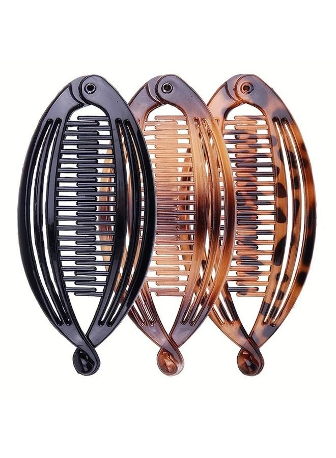 3pcs French Hair Clips Leopard Print In 3 Mix Colors For Thick Hair - Image 1