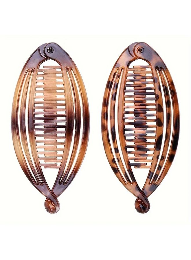 3pcs French Hair Clips Leopard Print In 3 Mix Colors For Thick Hair - Image 2