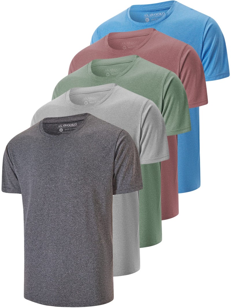 AKAWOOKO 5 Pack Men's Dry Fit T Shirts, Athletic Running Gym Workout Short Sleeve Tee Shirts for Men (US, Alpha (Alpha), XL, Regular, Set 4) - Image 1