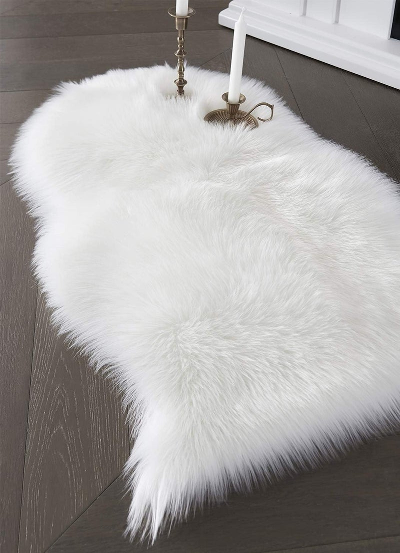 SERISSA Faux Sheepskin Fur Area Rug White Fur Chair Cover Seat Pad Small Fuzzy Rug for Bedroom Floor Sofa Living Room Decor 2x3 Feet - Image 5
