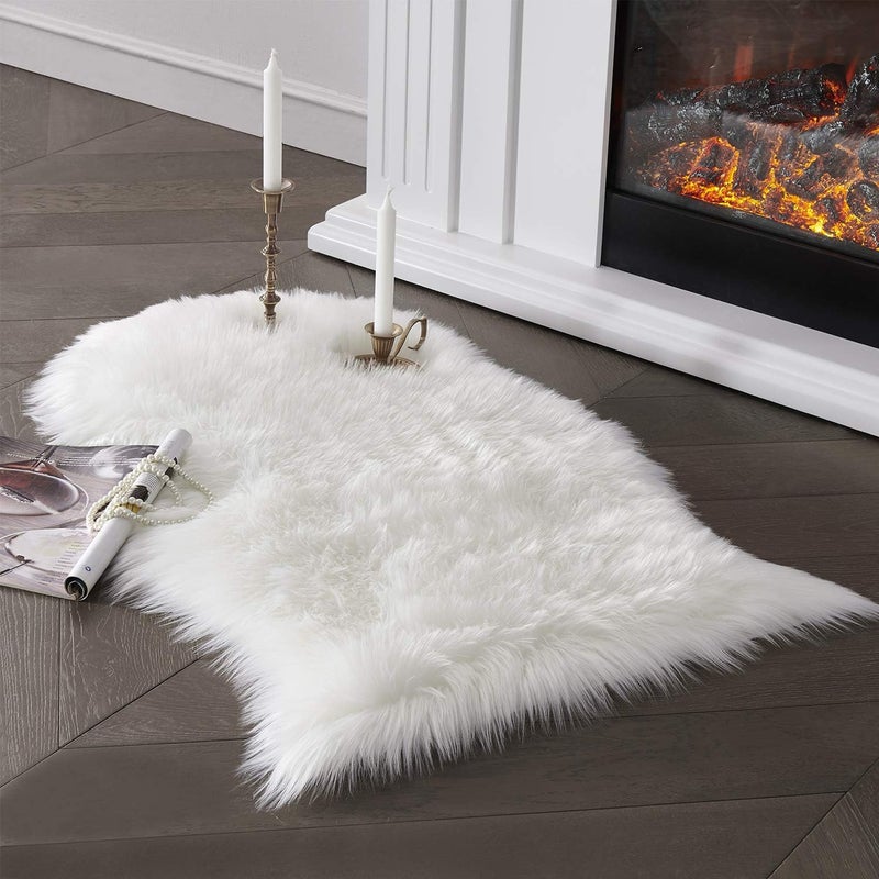 SERISSA Faux Sheepskin Fur Area Rug White Fur Chair Cover Seat Pad Small Fuzzy Rug for Bedroom Floor Sofa Living Room Decor 2x3 Feet - Image 1