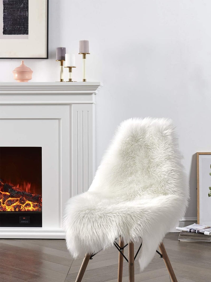 SERISSA Faux Sheepskin Fur Area Rug White Fur Chair Cover Seat Pad Small Fuzzy Rug for Bedroom Floor Sofa Living Room Decor 2x3 Feet - Image 2