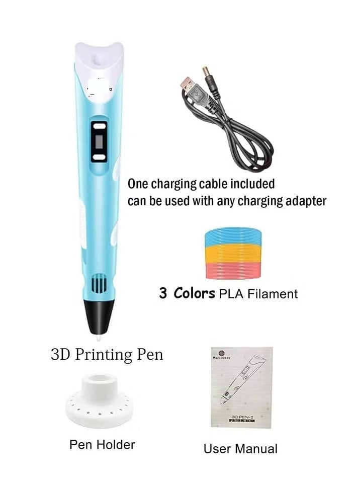 Ashbellazza 3D Printing Pen with Display | Includes Starter Colors of PLA Filament, Stencil Book, Project Guide & Charger  - Image 3
