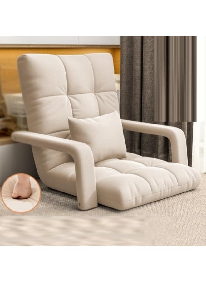 GGEROU - Folding Floor Chair,Lazy Sofa,Folding single-back sofa cushion,Multi Angle Adjustment Padded Sleeper Bed,Removable Washable Sofa with Pillow and Cushions(Khaki,64 * 55 * 56cm) - Image 1