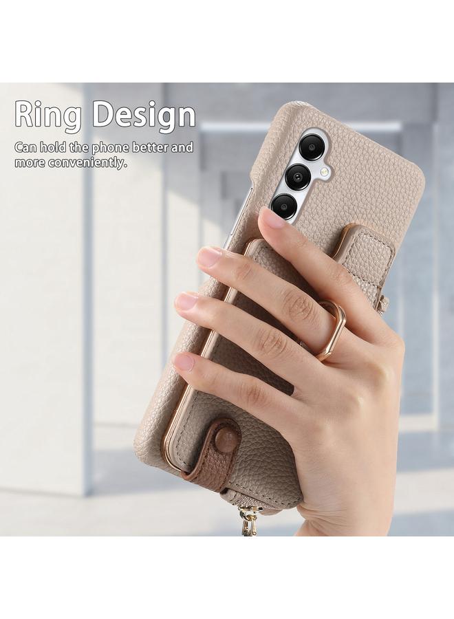 اس-توب جراب لهاتف Samsung Galaxy A05s مصنوع من جلد الليتشي مع حافة زيتية وسحاب ومحفظة خلفية للهاتف - Image 3