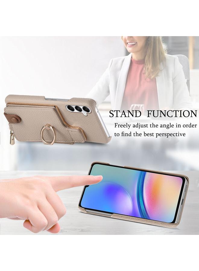 اس-توب جراب لهاتف Samsung Galaxy A05s مصنوع من جلد الليتشي مع حافة زيتية وسحاب ومحفظة خلفية للهاتف - Image 5