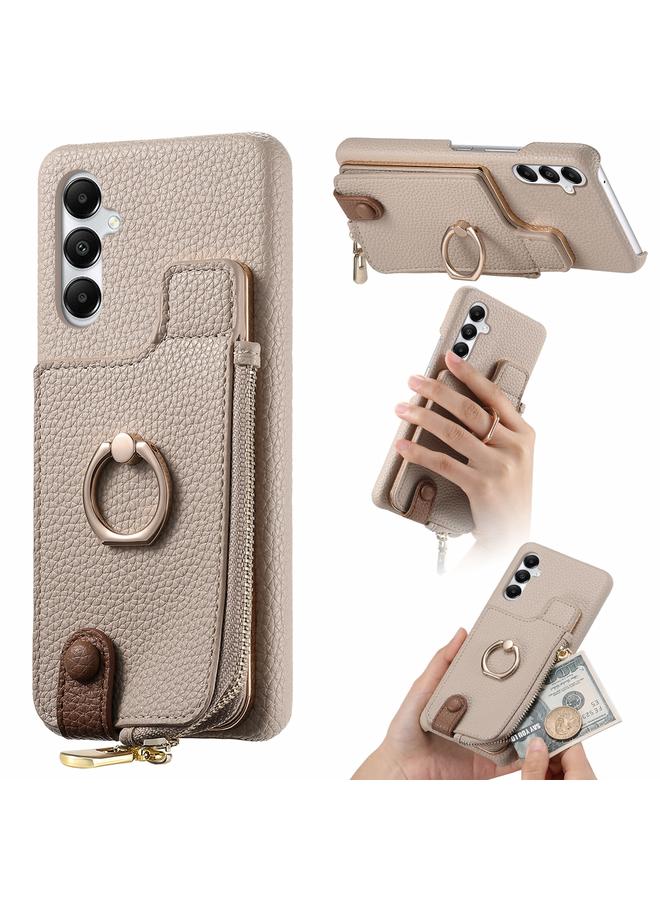 اس-توب جراب لهاتف Samsung Galaxy A05s مصنوع من جلد الليتشي مع حافة زيتية وسحاب ومحفظة خلفية للهاتف - Image 1