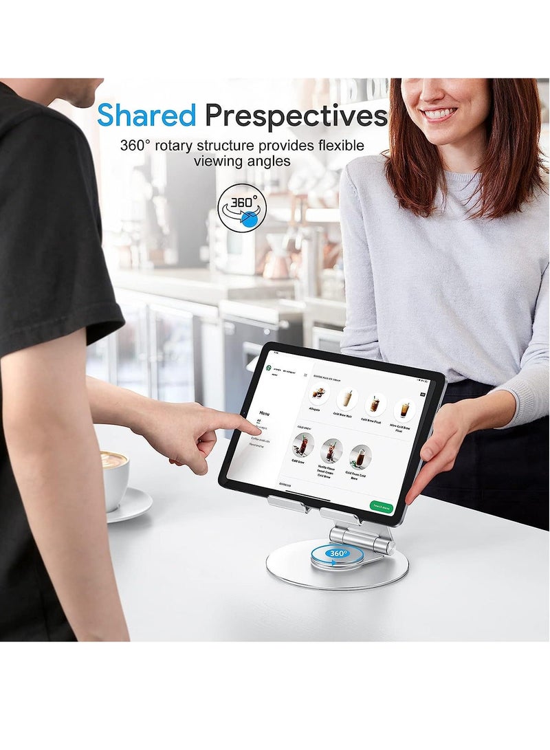 KASTWAVE Swivel Tablet Stand, Foldable AdjustableTablet Stand with 360 Rotating Base, for Drawing, Compatible with iPad Pro/Air/Mini and More, Silver - Image 3