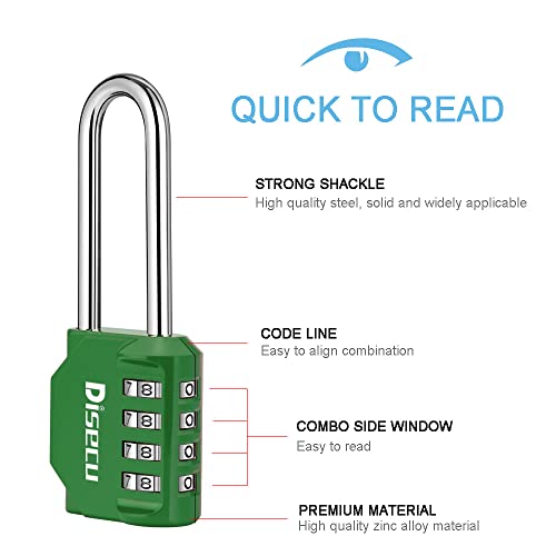 Disecu 2 Pack disecu 2.6 Inch Long Shackle Combination Lock, 4 Digit Outdoor Waterproof Padlock for School Gym Locker, Sports Locker, Storage Unit, Gate, Fence, Toolbox, Cabinet (Green) - Image 2