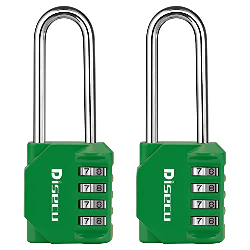 Disecu 2 Pack disecu 2.6 Inch Long Shackle Combination Lock, 4 Digit Outdoor Waterproof Padlock for School Gym Locker, Sports Locker, Storage Unit, Gate, Fence, Toolbox, Cabinet (Green) - Image 1