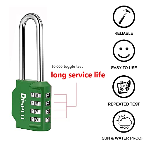 Disecu 2 Pack disecu 2.6 Inch Long Shackle Combination Lock, 4 Digit Outdoor Waterproof Padlock for School Gym Locker, Sports Locker, Storage Unit, Gate, Fence, Toolbox, Cabinet (Green) - Image 3