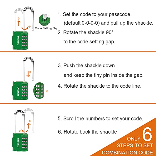 Disecu 2 Pack disecu 2.6 Inch Long Shackle Combination Lock, 4 Digit Outdoor Waterproof Padlock for School Gym Locker, Sports Locker, Storage Unit, Gate, Fence, Toolbox, Cabinet (Green) - Image 5