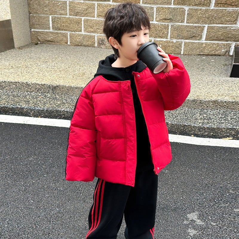Children's Winter Cotton Clothing Set 2025 Boys and Girls Stylish Baby Cotton Clothing Sweatshirt Fleece-Lined Pants Three-Piece Set - Image 1