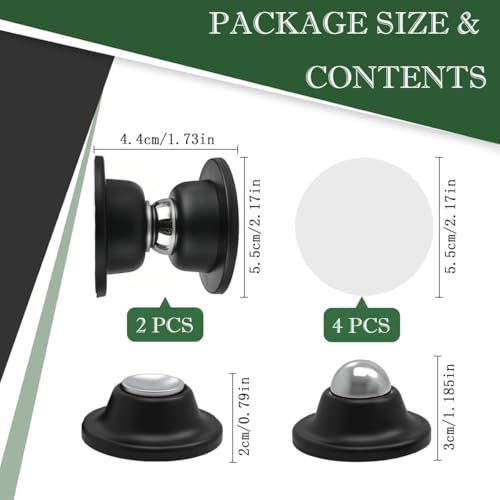 MTRoyaldia Magnetic Door Stoppers 5cm 2 Set Stainless Steel Door Stops for Wall and Floor Mounting, Door Holder Keep Door Open, No Drilling Door Stop with Adhesive Tapes, Black - Image 2