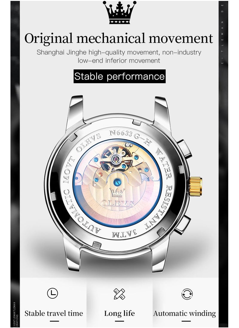 OLEVS OLEVS Watches Men Automatic,Self Winding Skeleton Watches for Men Tourbillon,Stainless Steel  - Image 3