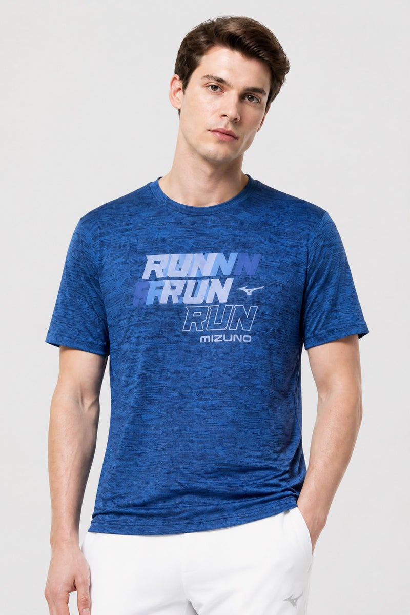 Mizuno Men Sportswear Fit Short Sleeve Running T-Shirt, Heather Blue - Image 1