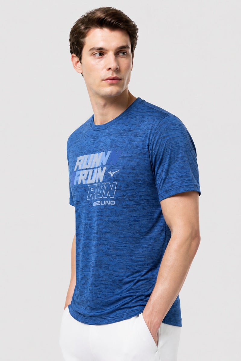 Mizuno Men Sportswear Fit Short Sleeve Running T-Shirt, Heather Blue - Image 3