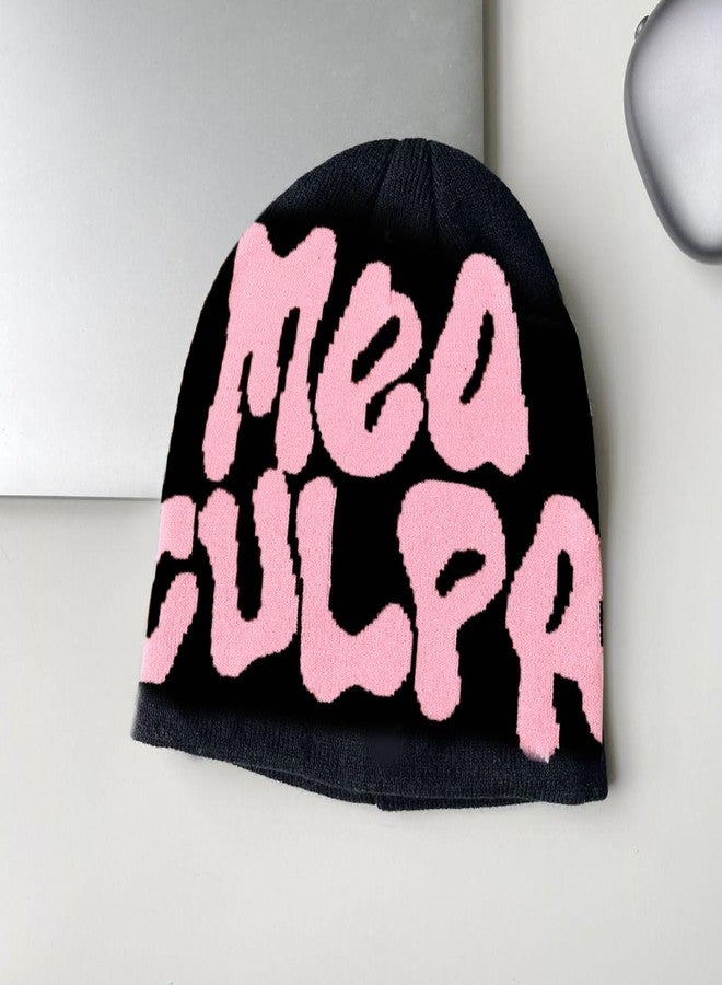 QCWN Y2K Mea Culpa Beanie Acrylic Knit Cap Warm Knitted Unisex Warm Soft Acrylic Winter Hat Fashion Streetwear Outdoor Ski Cap, Comfortable Knitted Beanie for Men Women Outdoor - Image 4