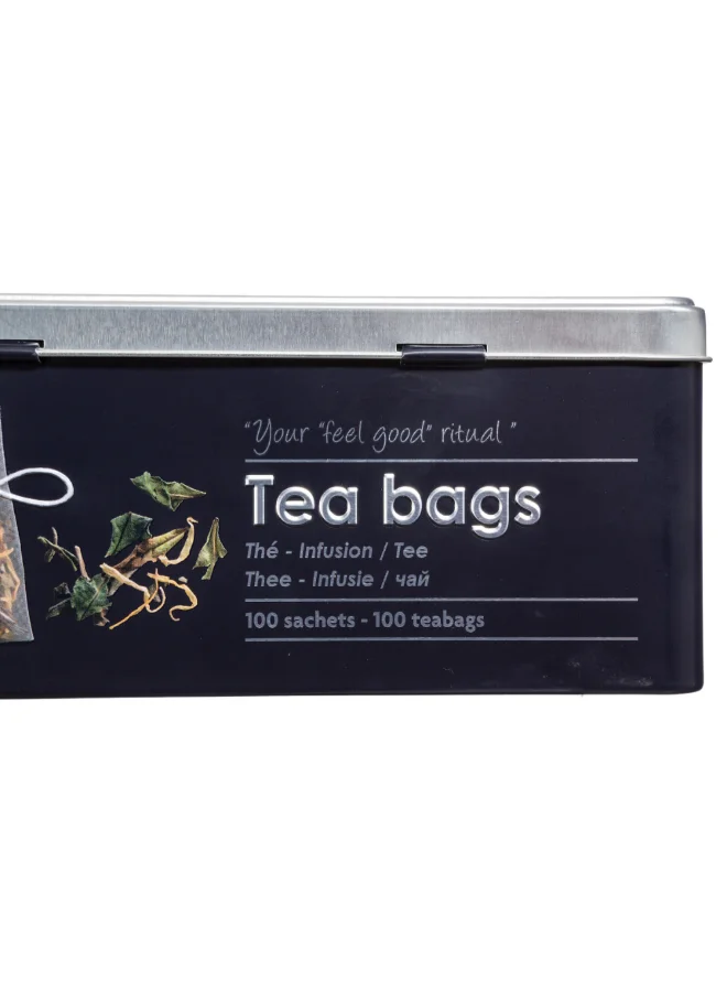 Five Simply Smart Metal Tea Bag Storage Box Black and Silver 8.4 x 16.1 x 20.5 cm 136315