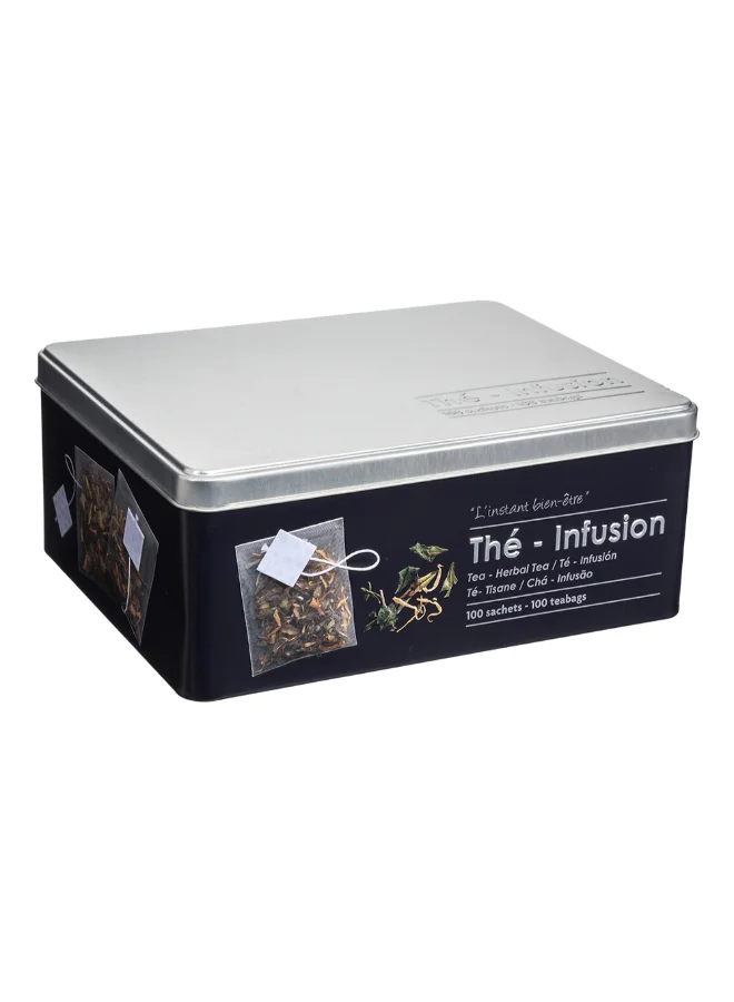 Five Simply Smart Metal Tea Bag Storage Box Black and Silver 8.4 x 16.1 x 20.5 cm 136315