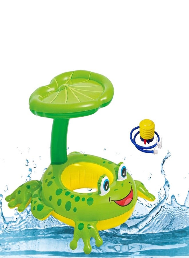 NMM Frog Shaped Baby Pool Floats with Removable Canopy for 6-36 Months, All-in-One Toddler Swim Ring with Foot Pumf, Inflatable Baby Floaties with Sunshade - Image 1