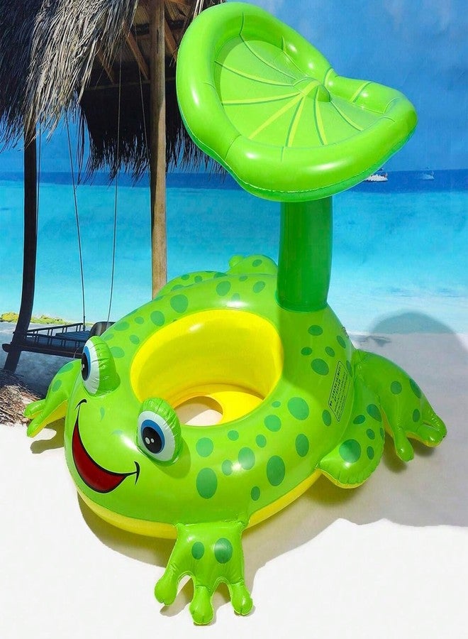 NMM Frog Shaped Baby Pool Floats with Removable Canopy for 6-36 Months, All-in-One Toddler Swim Ring with Foot Pumf, Inflatable Baby Floaties with Sunshade - Image 3