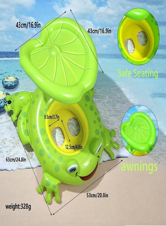 NMM Frog Shaped Baby Pool Floats with Removable Canopy for 6-36 Months, All-in-One Toddler Swim Ring with Foot Pumf, Inflatable Baby Floaties with Sunshade - Image 5
