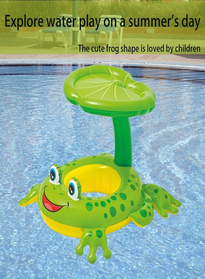 NMM Frog Shaped Baby Pool Floats with Removable Canopy for 6-36 Months, All-in-One Toddler Swim Ring with Foot Pumf, Inflatable Baby Floaties with Sunshade - Image 4