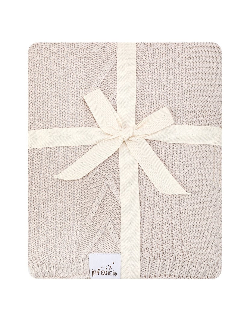 infancie Organic Baby Knitted Shawl B Blanket Beige 80x110cm  - Image 1