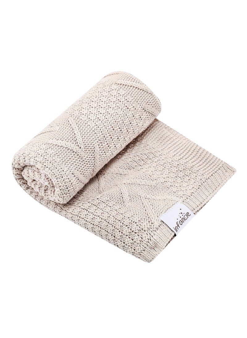 infancie Organic Baby Knitted Shawl B Blanket Beige 80x110cm  - Image 4
