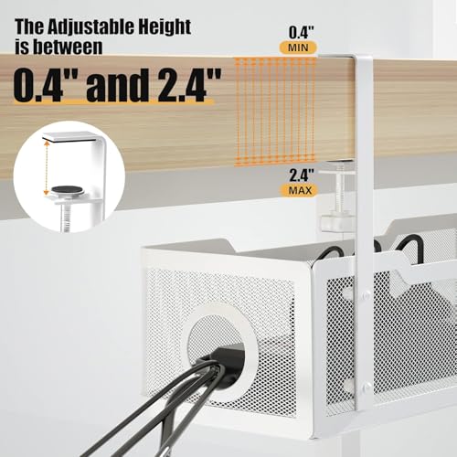 Cinati 2 Pack Under Desk Cable Management Box White, Cinati 26.8" Wire Organizers No Drill, Cord Organization Tray with Clamp for Office, Home - No Damage to Desk - Image 2