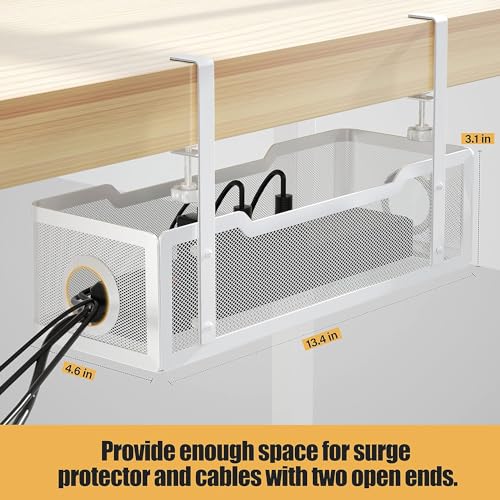Cinati 2 Pack Under Desk Cable Management Box White, Cinati 26.8" Wire Organizers No Drill, Cord Organization Tray with Clamp for Office, Home - No Damage to Desk - Image 5