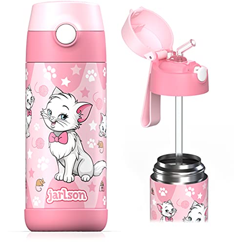 JARLSON kids water bottle with straw - CHARLI - insulated stainless steel water bottle - thermos - girls/boys (Cat 'Star', 12 oz) - Image 1