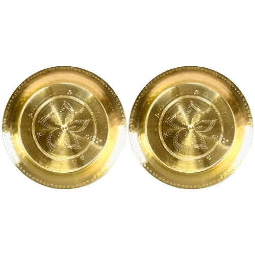 HOKOYA Handmade Brass Thali/Plate - Traditional Indian Kitchenware - Durable & Aesthetic - Perfect for Serving - Great Gift Option for Kitchen Enthusiast | Kitchen Accessories (2) - Image 1