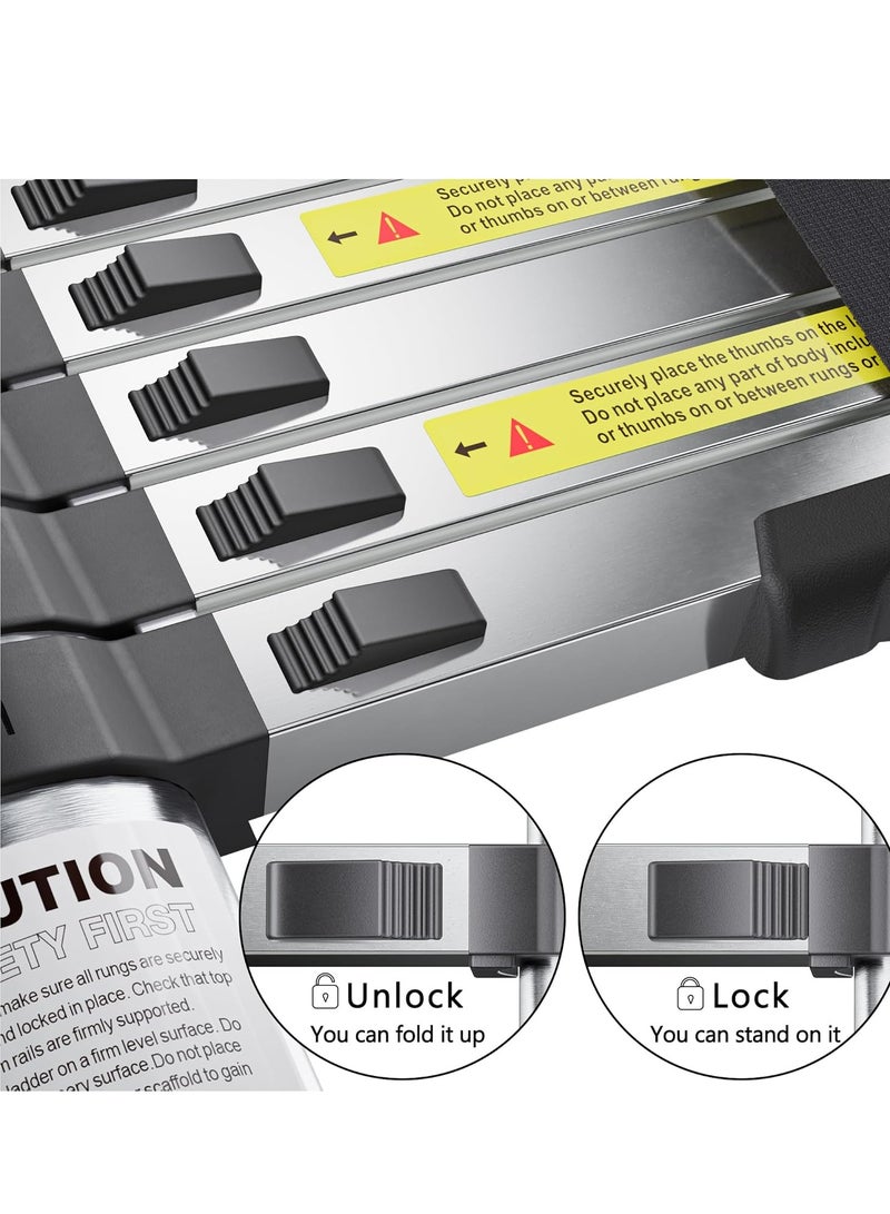 4.4m Heavy Duty Stainless Steel Telescopic Ladder, Loft Ladder with Non-Slip Feet, Portable Extendable Ladder, Adjustable Height Folding Ladder for Roof and Attic Caravans - Image 4