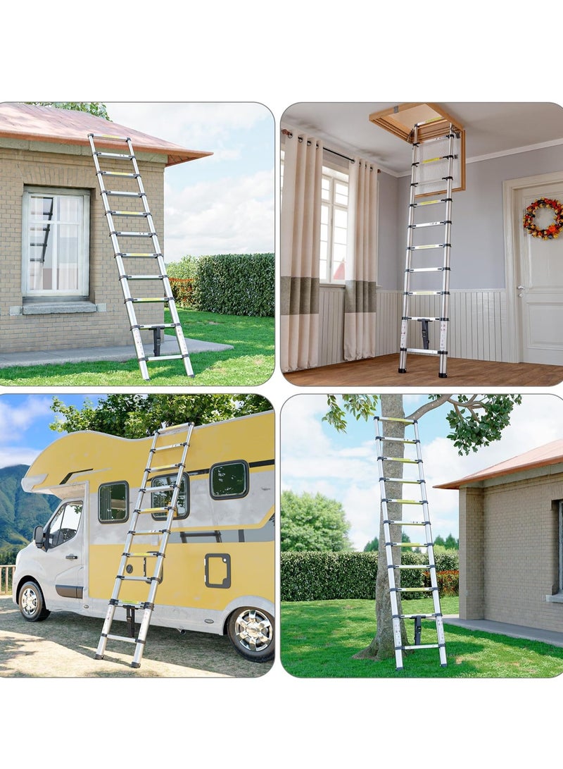 4.4m Heavy Duty Stainless Steel Telescopic Ladder, Loft Ladder with Non-Slip Feet, Portable Extendable Ladder, Adjustable Height Folding Ladder for Roof and Attic Caravans - Image 5