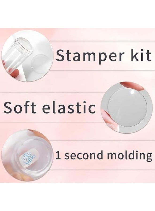 French Manicure Stamp, Nail Art Stamping Kit, Silicone Nail Art Stamp, Nail Art Stamp with Squeegee, Set of 2 Nail Art Stamping Tools for French Manicure DIY Home Nail Art Design - Image 2
