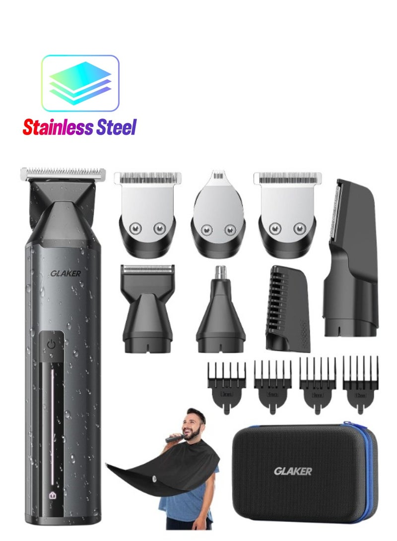 GLAKER Waterproof 6-In-1 Beard Trimmer With Storage Bag And Beard Bib Apron - Image 1