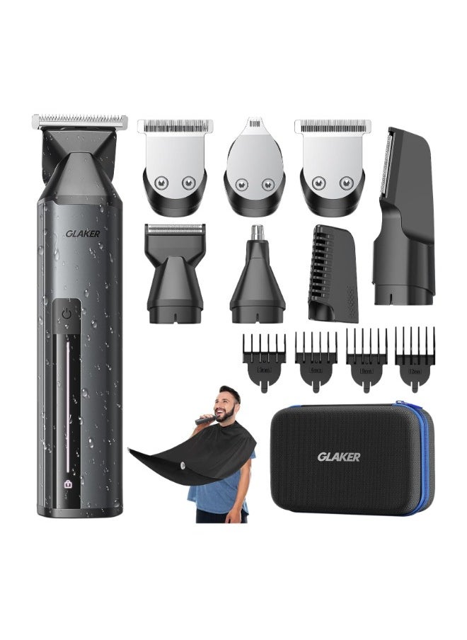 GLAKER Waterproof 6-In-1 Beard Trimmer With Storage Bag And Beard Bib Apron 