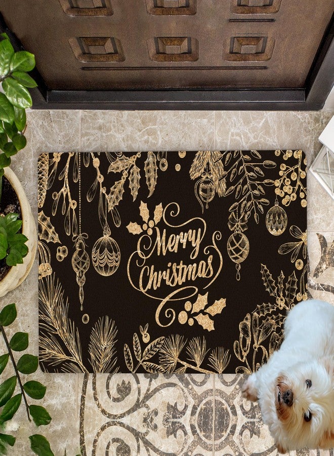 KFXHANGD Black Gold Christmas Door Mat Outdoor, Merry Christmas Front Door Mat Outside Entrance, Winter Xmas Gold and Black Artificial Coir Doormat Rugs for Indoor Entryway Patio Entry, 17x30 in - Image 4