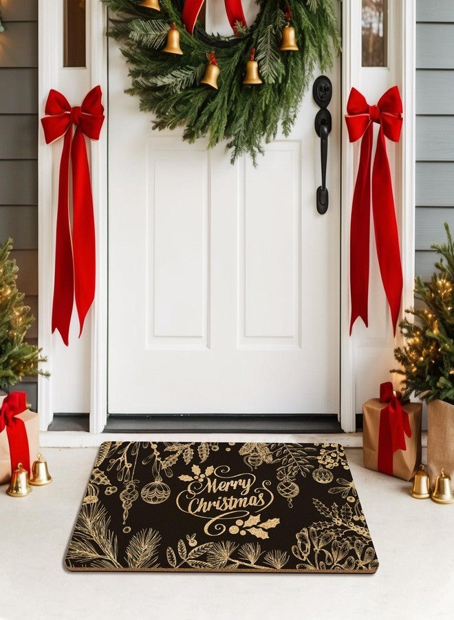 KFXHANGD Black Gold Christmas Door Mat Outdoor, Merry Christmas Front Door Mat Outside Entrance, Winter Xmas Gold and Black Artificial Coir Doormat Rugs for Indoor Entryway Patio Entry, 17x30 in - Image 2