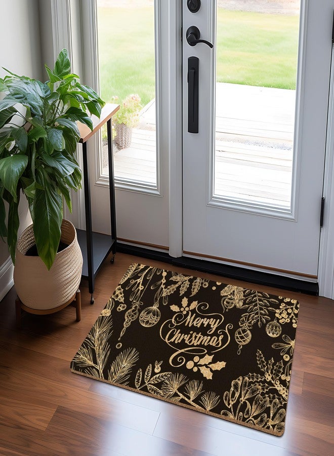 KFXHANGD Black Gold Christmas Door Mat Outdoor, Merry Christmas Front Door Mat Outside Entrance, Winter Xmas Gold and Black Artificial Coir Doormat Rugs for Indoor Entryway Patio Entry, 17x30 in - Image 3