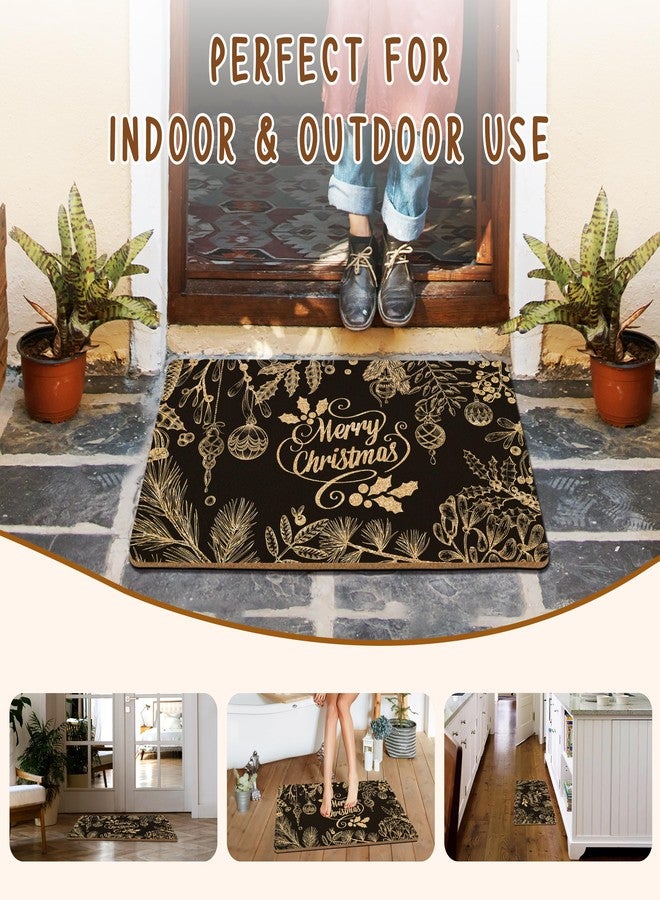 KFXHANGD Black Gold Christmas Door Mat Outdoor, Merry Christmas Front Door Mat Outside Entrance, Winter Xmas Gold and Black Artificial Coir Doormat Rugs for Indoor Entryway Patio Entry, 17x30 in - Image 5