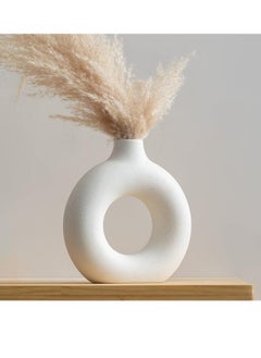 Generic Beige Ceramic Vases for Home Decor Set of 3 -Modern Donut Vase Circle Round for Pampas Grass Artificial Flowers, Boho Decor Living Room Table Centerpieces Dining Bedroom Shelf Farmhouse Decorations 3  - Image 2