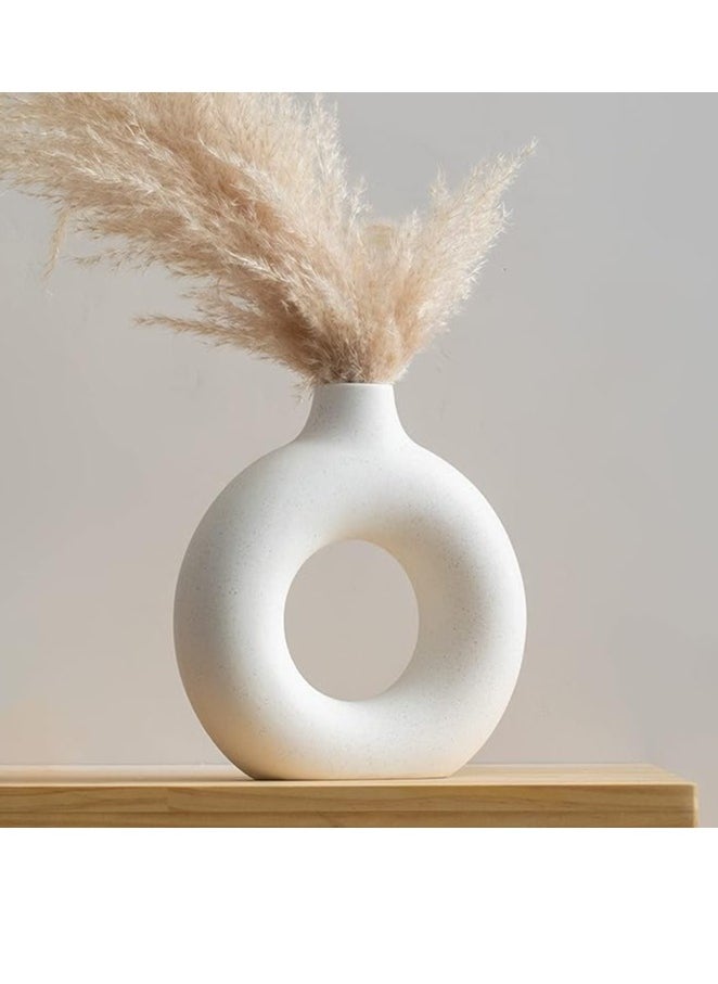 Generic Beige Ceramic Vases for Home Decor Set of 3 -Modern Donut Vase Circle Round for Pampas Grass Artificial Flowers, Boho Decor Living Room Table Centerpieces Dining Bedroom Shelf Farmhouse Decorations 3  - Image 2