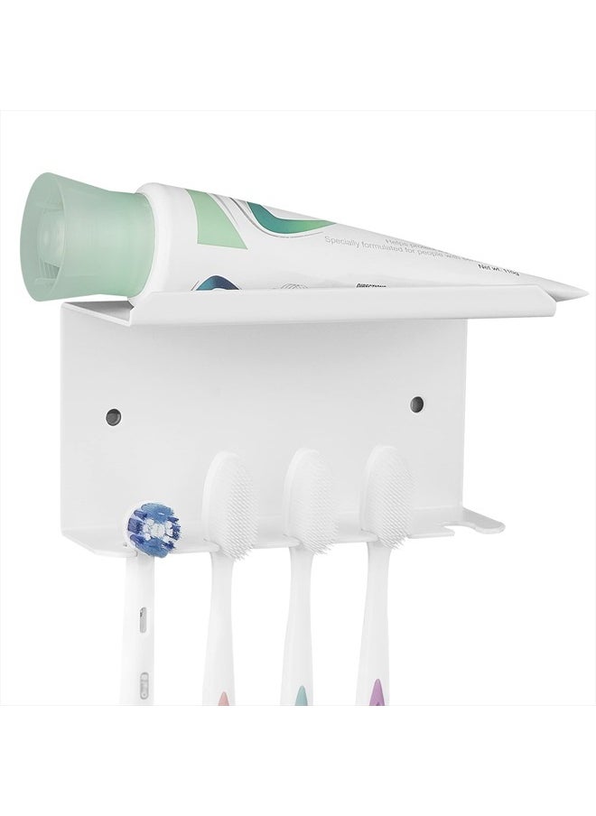 Linkidea Wall Mounted Toothbrush Holder, Aluminum Electric Toothbrushes Holder, Self-Adhesive Electric Toothbrush and Toothpaste Dispenser for Bathroom, Shower, Washroom (White)  - Image 1