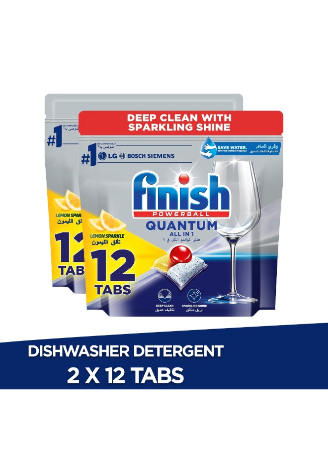 Finish Powerball Quantum Dishwasher Detergent Lemon Sparkle  12 Tablets Pack Of 2  - Image 1