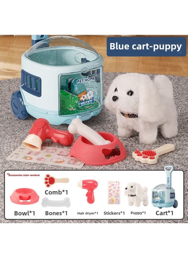 Moe Pet Big Push Box Electric Plush Pet Rabbit Kitten Dog Panda Can Walk Wagging Tail Can Call Children's Toys-Color:Blue-Bears  - Image 1