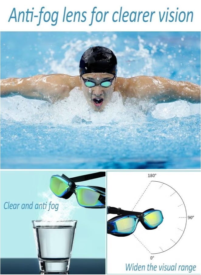SILADEFU 5-in-1 Anti-Fog Swimming Goggles - Goggle Set with Swimming Cap, Earplugs, Nose Clip, Leak-Proof Goggles - Waterproof Swimming Goggles that Can Effectively Block Ultraviolet Rays - Suitable for Men, W - Image 3