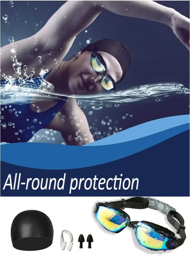 SILADEFU 5-in-1 Anti-Fog Swimming Goggles - Goggle Set with Swimming Cap, Earplugs, Nose Clip, Leak-Proof Goggles - Waterproof Swimming Goggles that Can Effectively Block Ultraviolet Rays - Suitable for Men, W - Image 5